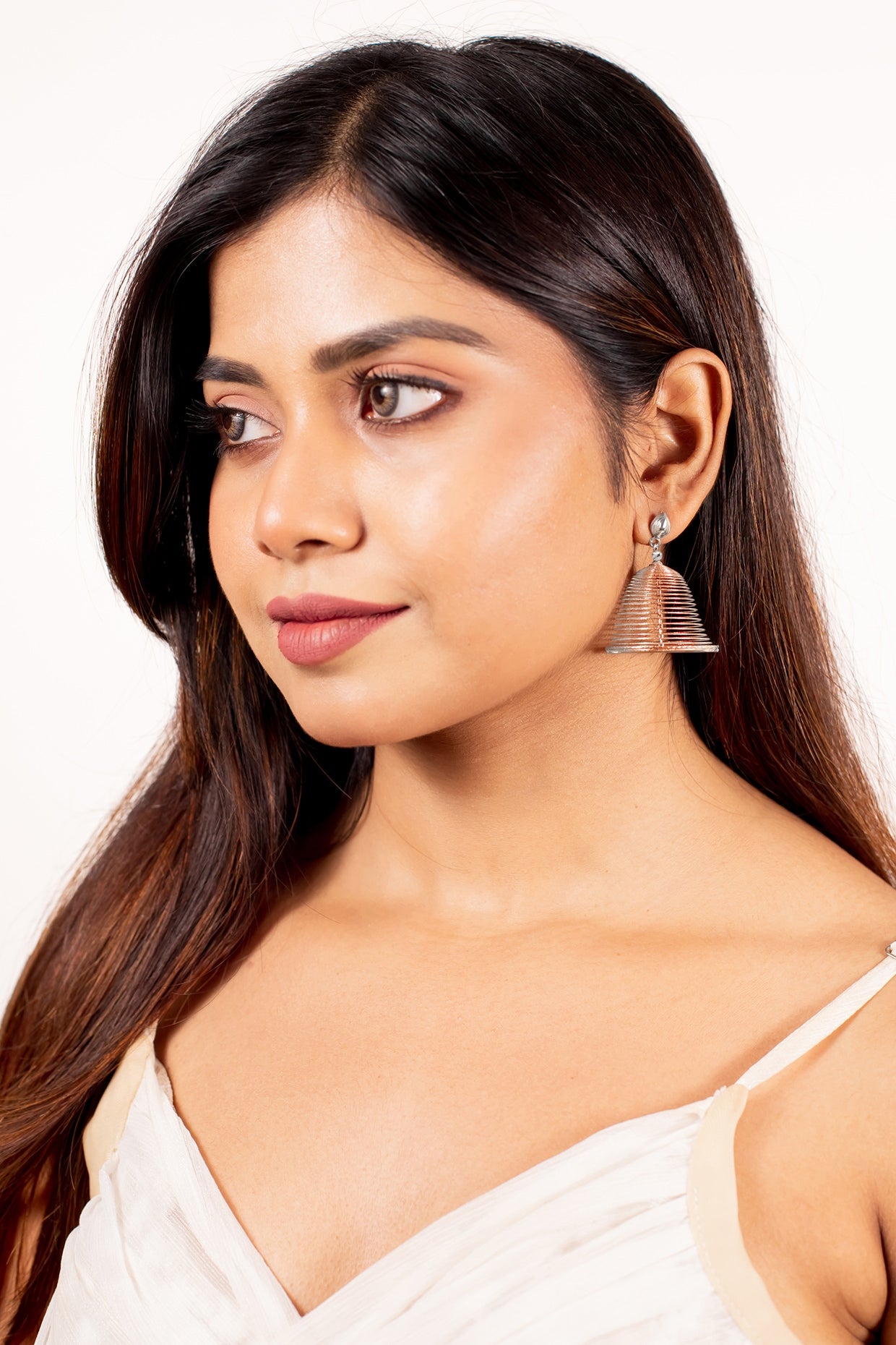 Rose Gold Finish Jhumka Earrings In Sterling Silver