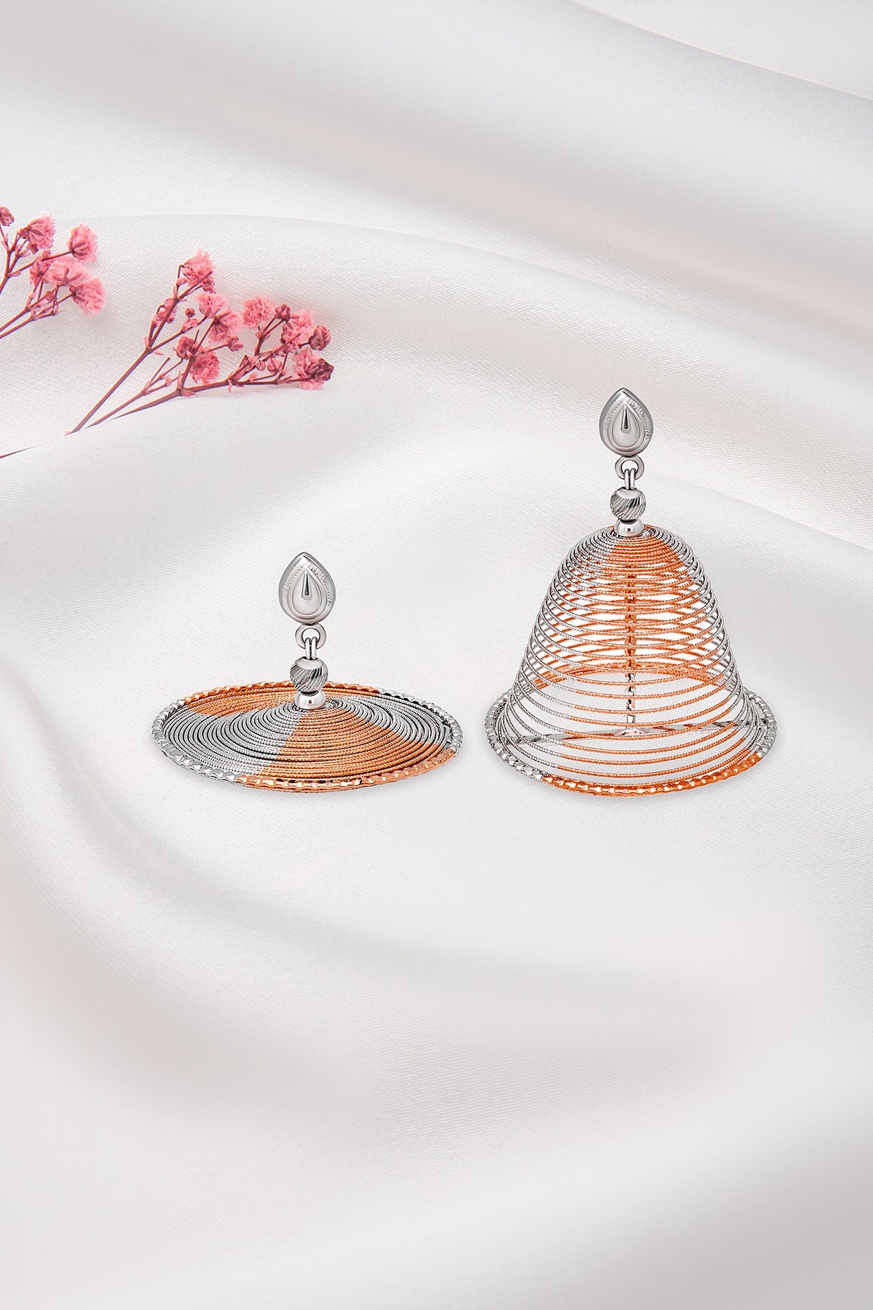 Rose Gold Finish Jhumka Earrings In Sterling Silver