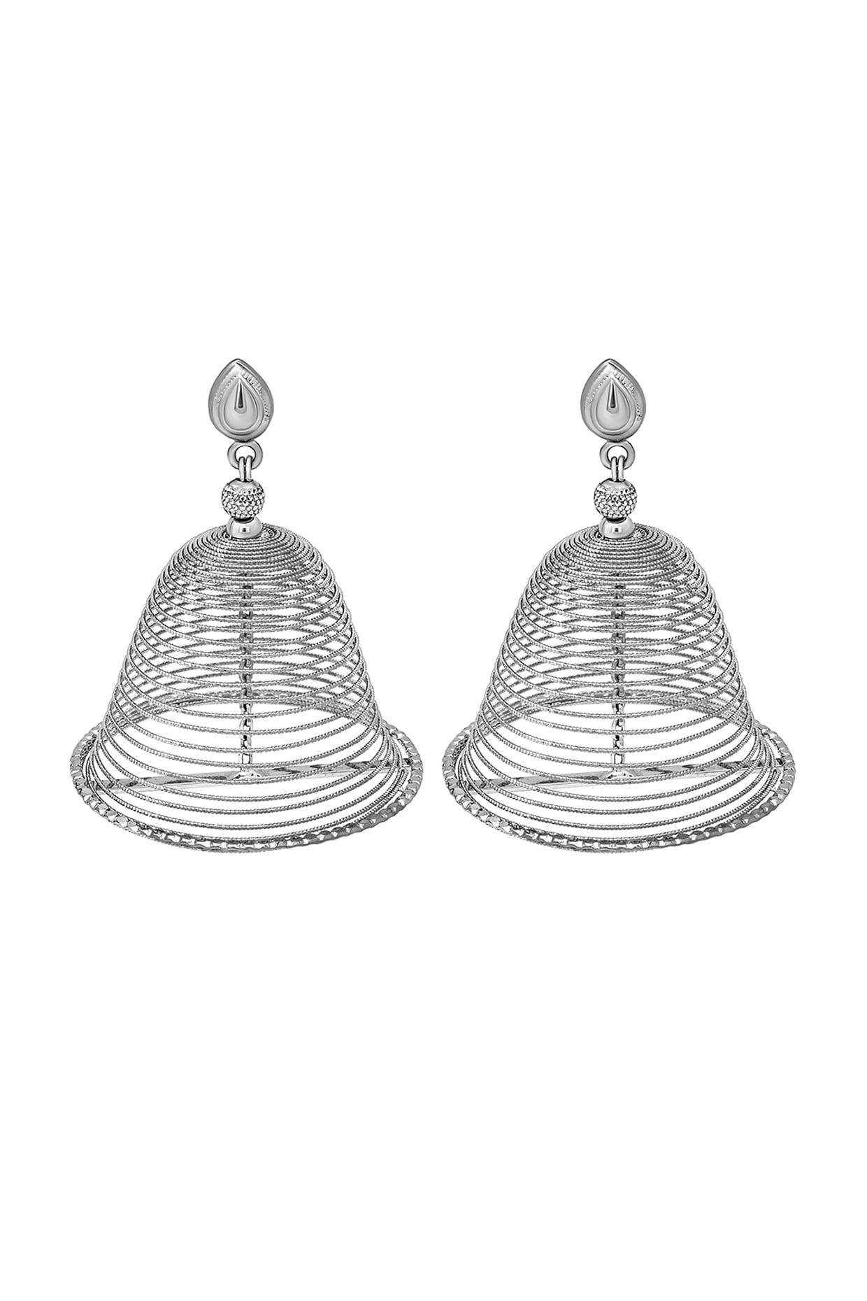 White Rhodium Finish Jhumka Earrings In Sterling Silver