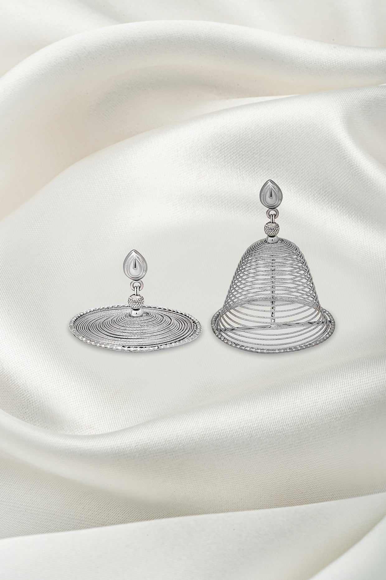 White Rhodium Finish Jhumka Earrings In Sterling Silver