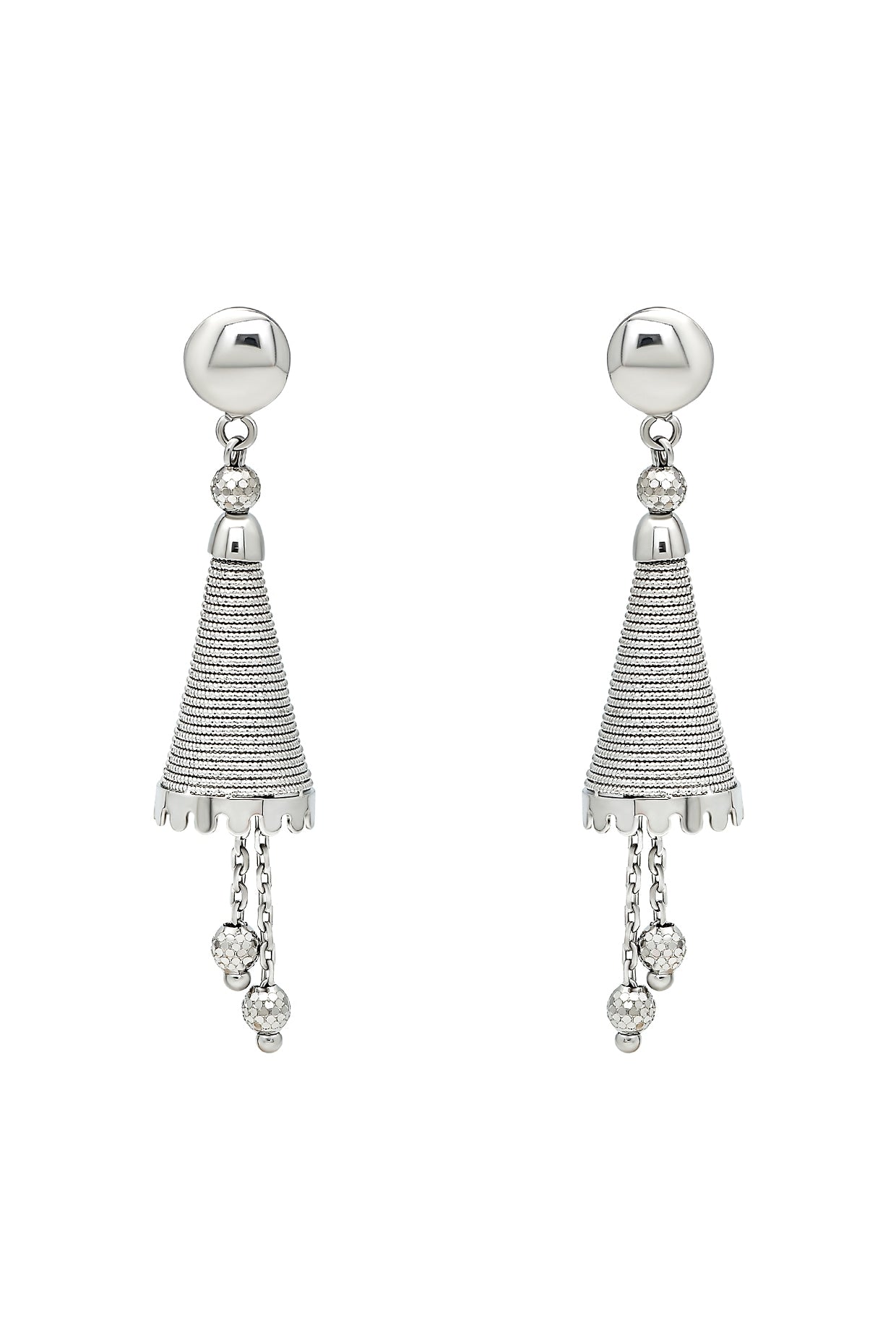 White Rhodium Finish Swirl Dangler Earrings In Sterling Silver