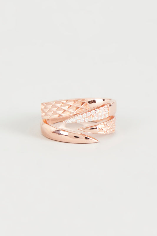 Rose Gold Finish Cubic Zirconia Ring In Sterling Silver