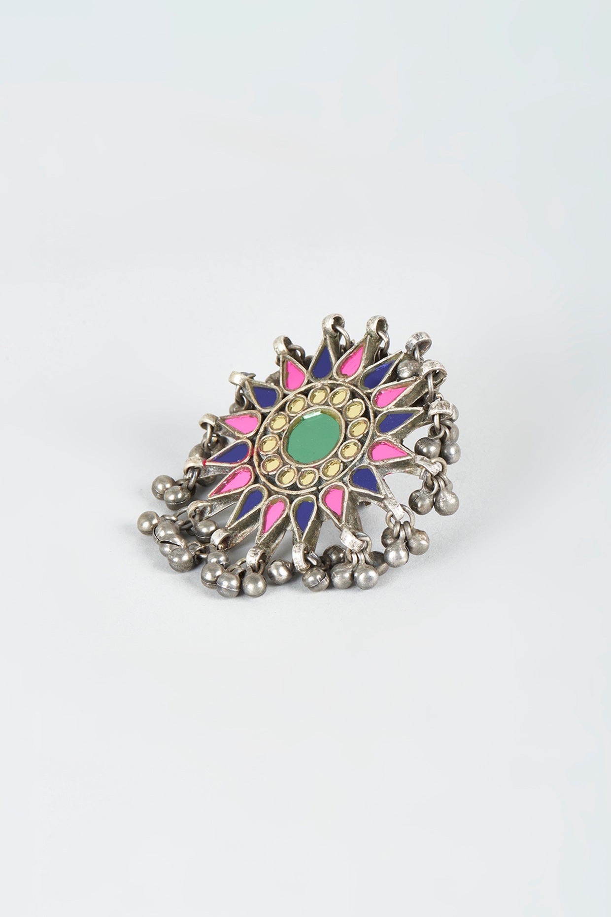 Antique Finish Glass-Cut Kundan Ring