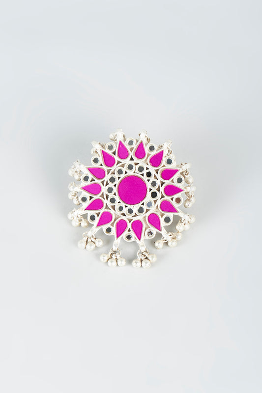 White Finish Ring With Kundan