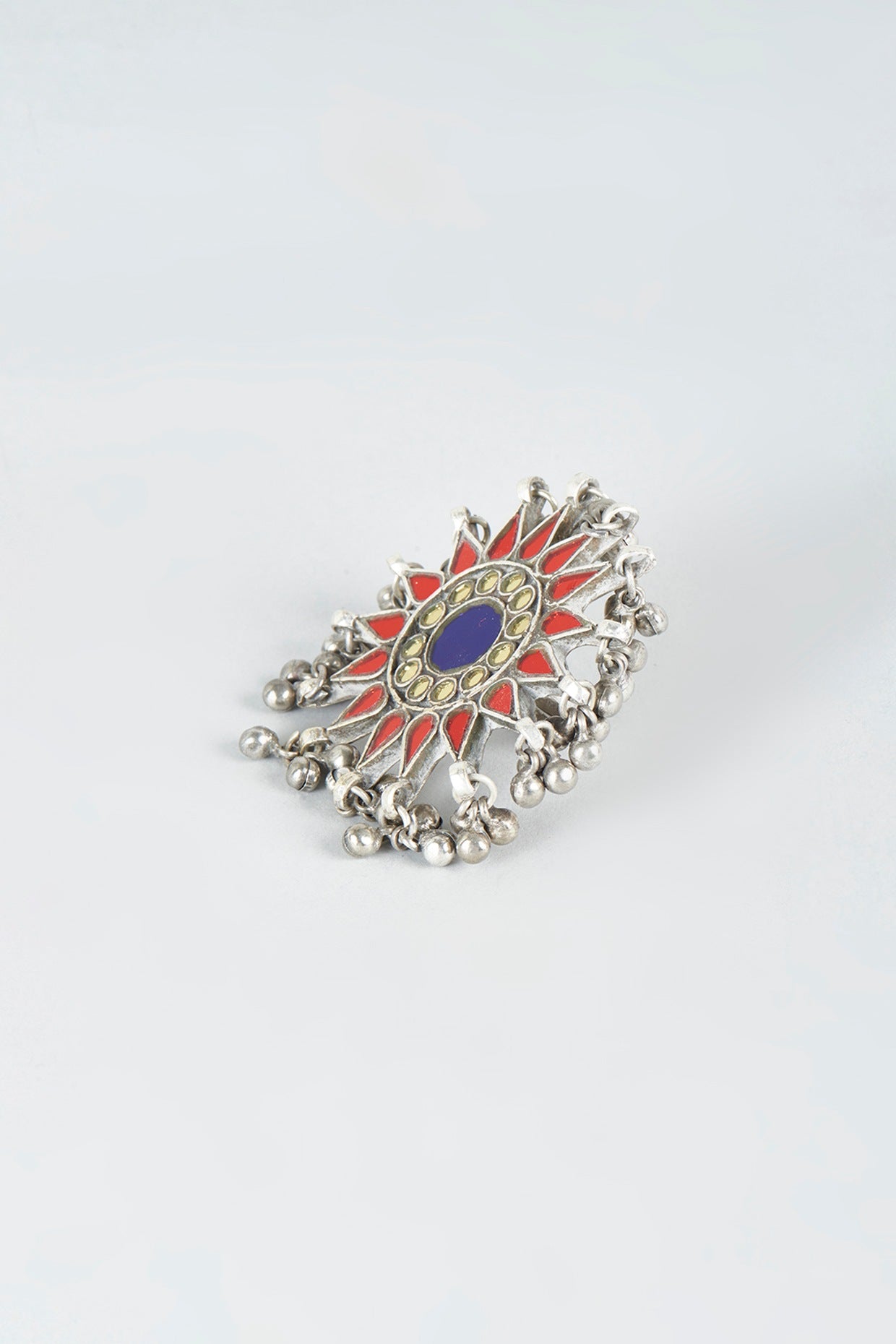 Antique Finish Alloy Ring With Glass Kundan