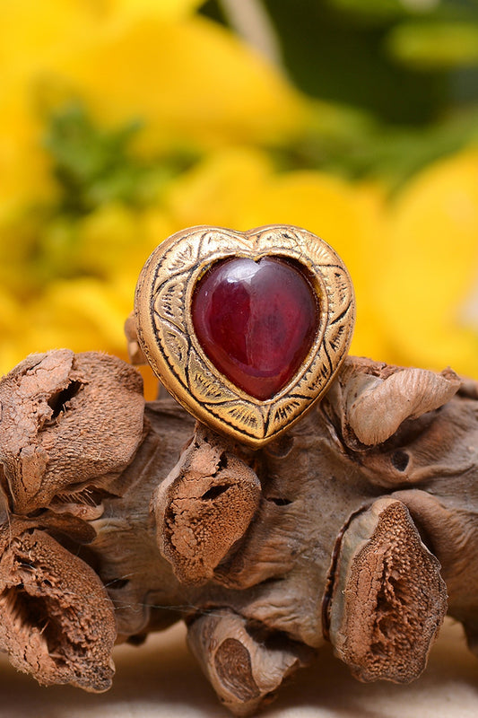 Gold Plated Handcrafted Ring With Semi-Precious Stone In Sterling Silver