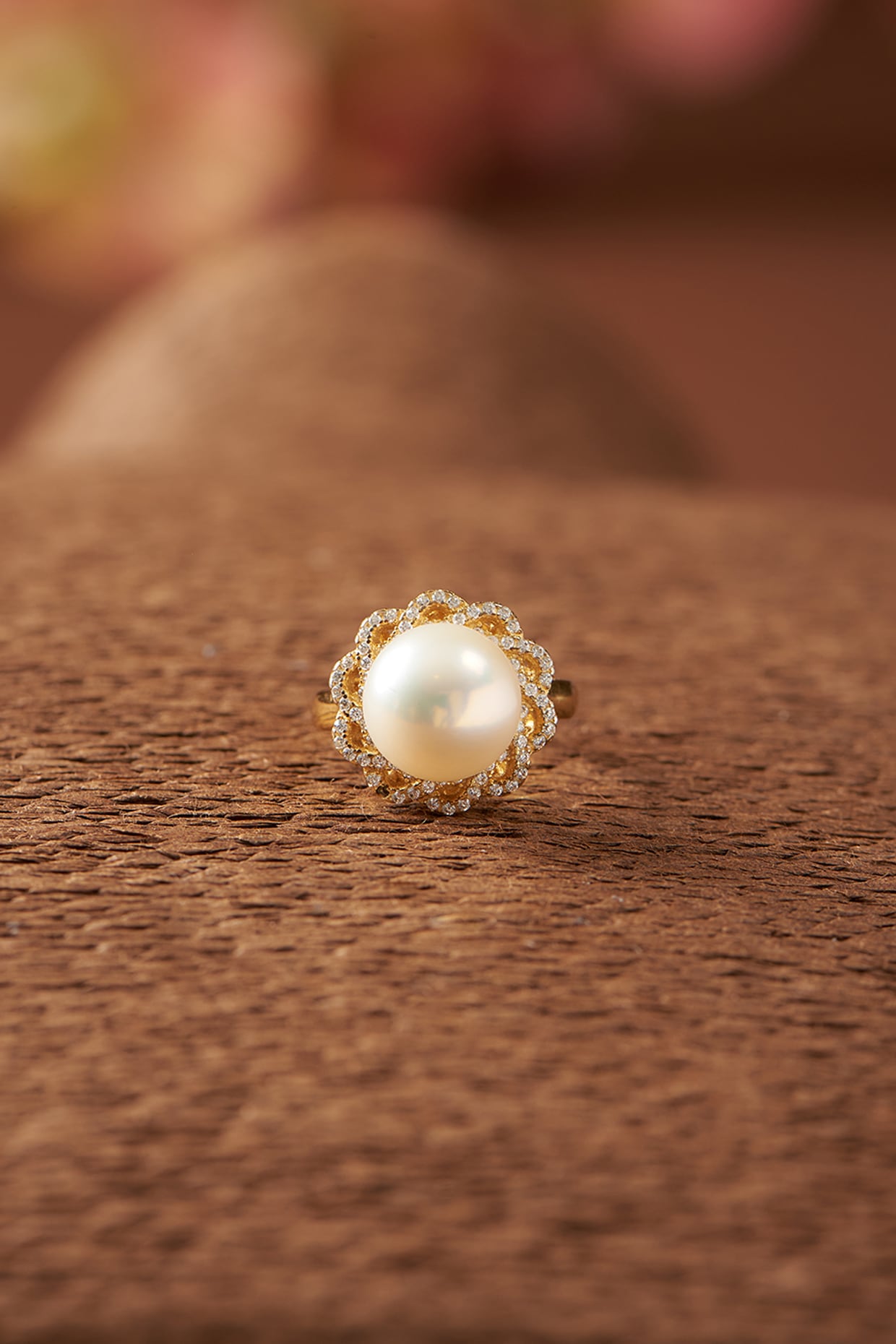 Gold Finish Pearl Ring In Sterling Silver