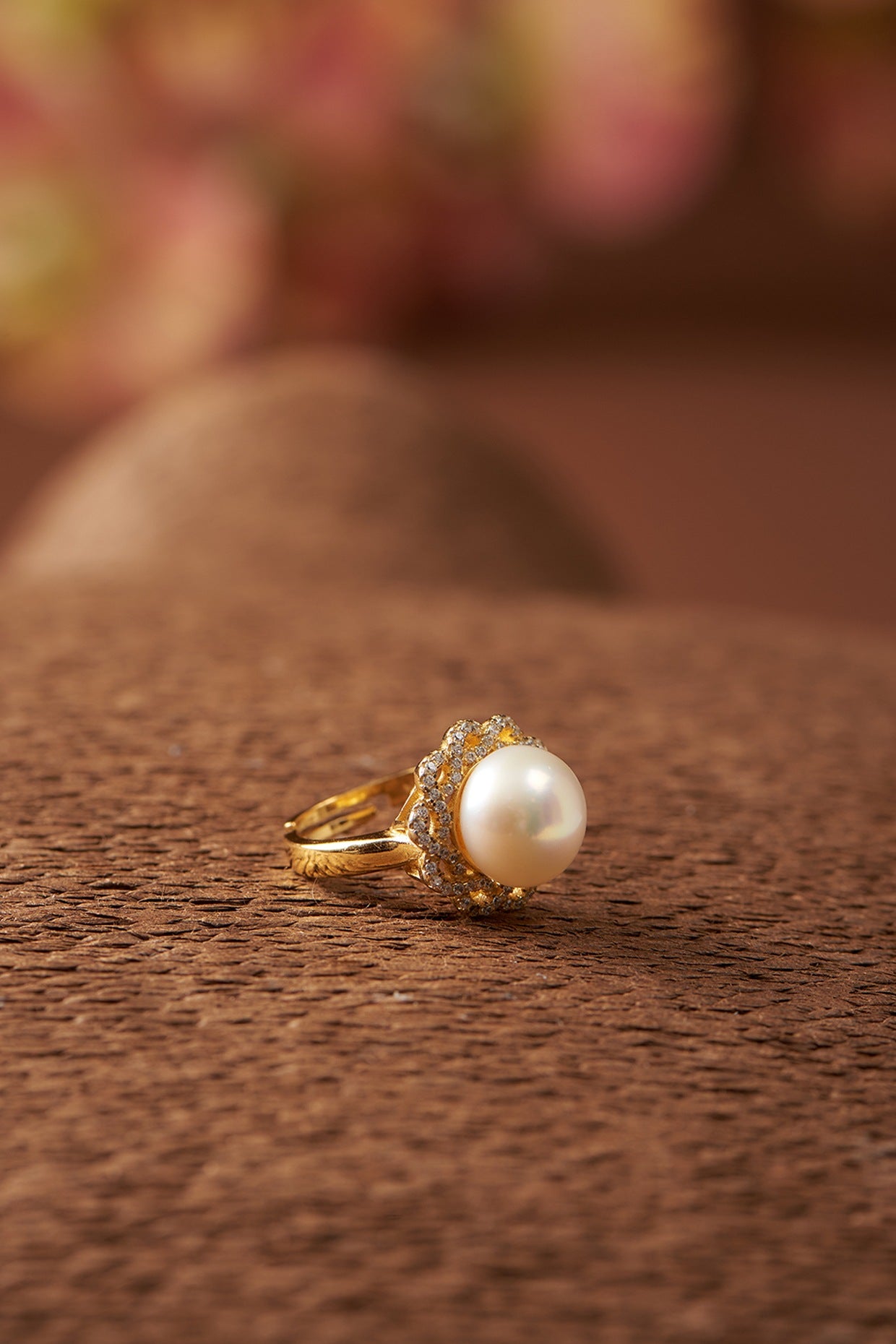 Gold Finish Pearl Ring In Sterling Silver