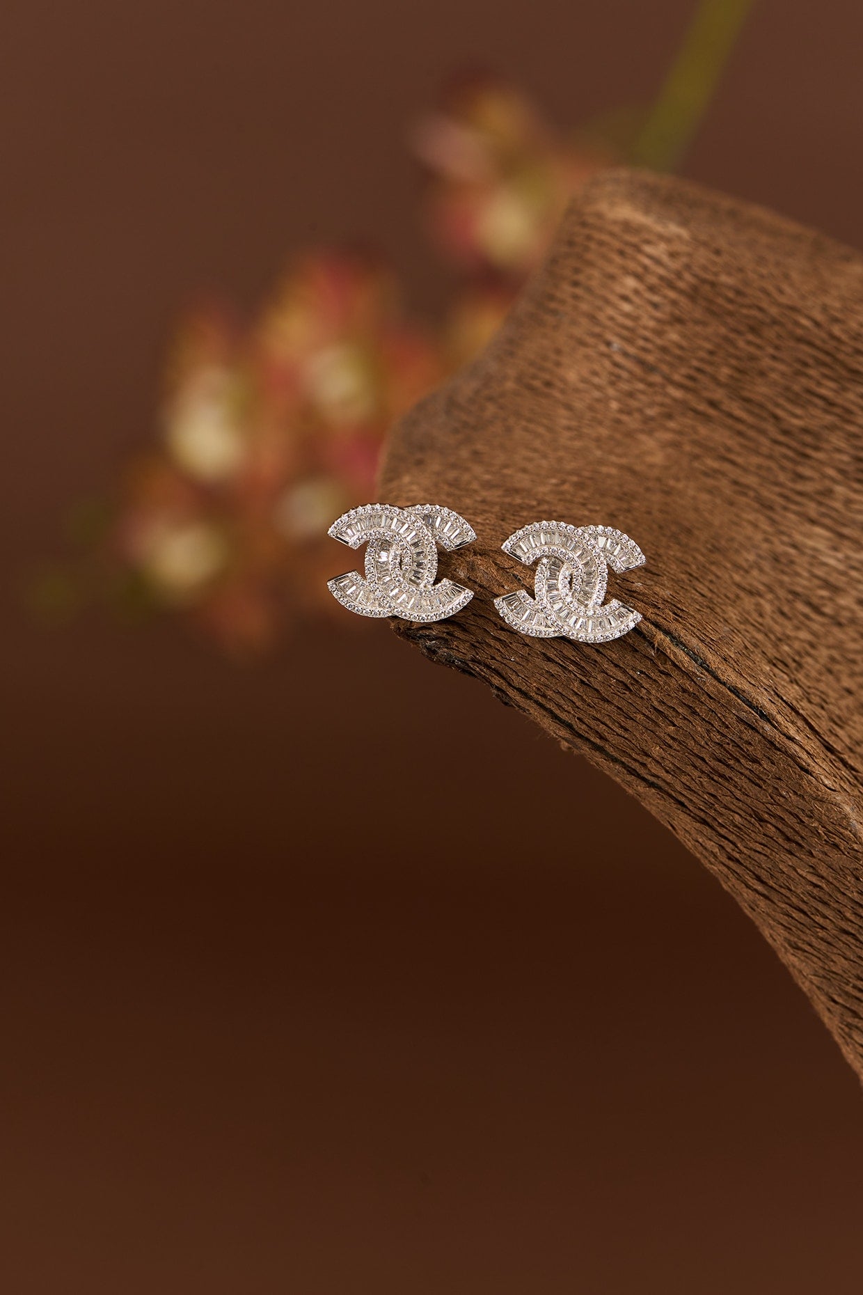 White Finish Zircon Stud Earrings In Sterling Silver