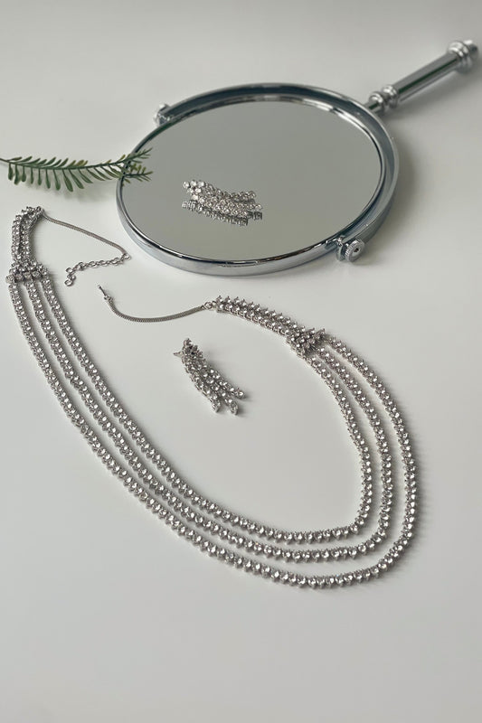 White Finish Zircon Layered Necklace Set