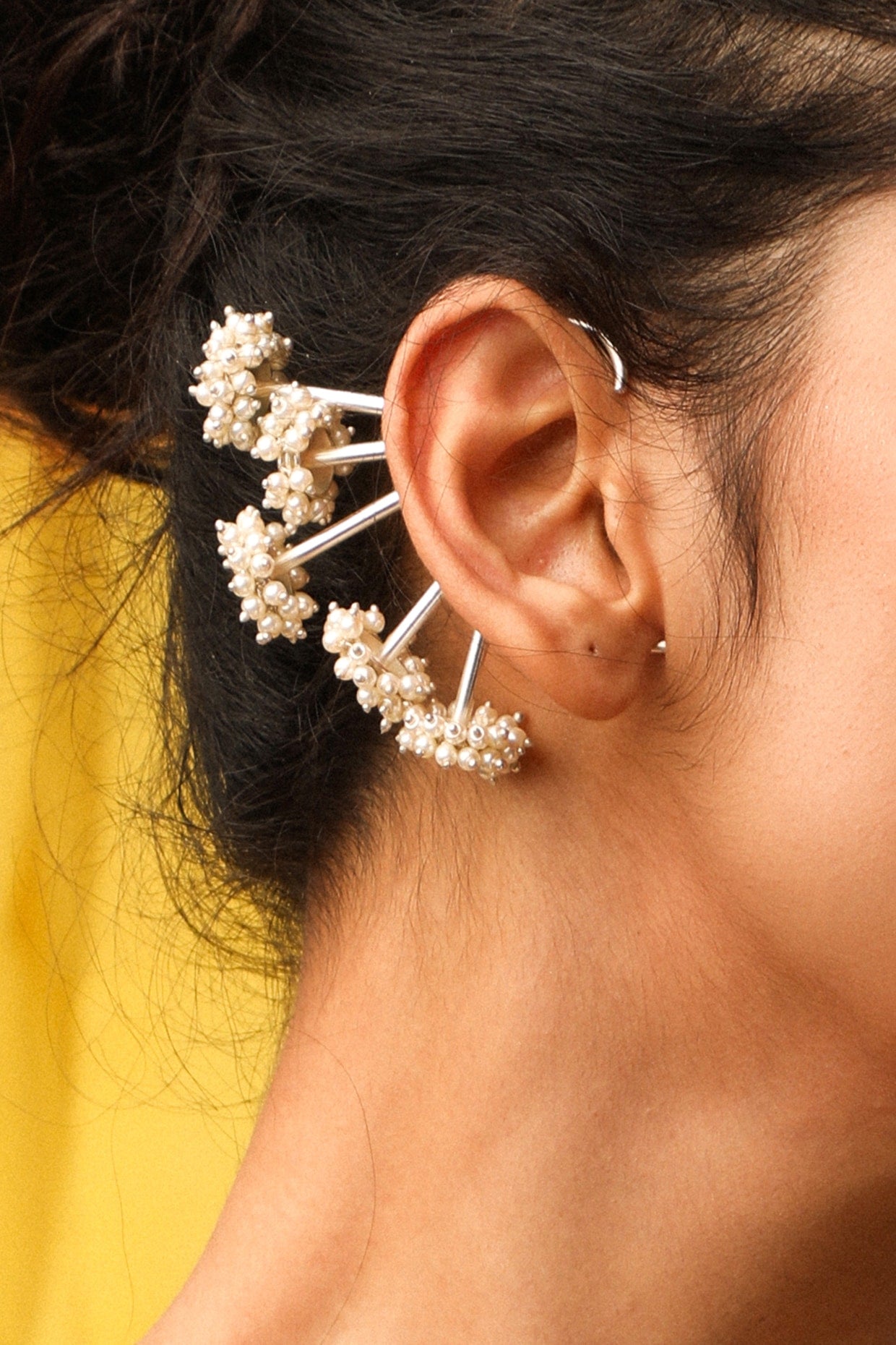 White Finish Pearl Ear Cuffs