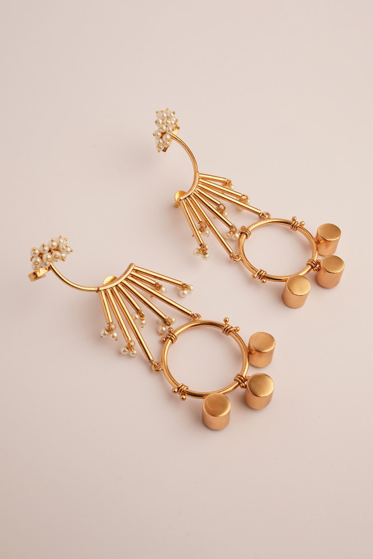 Gold Finish Pearl Dangler Earrings