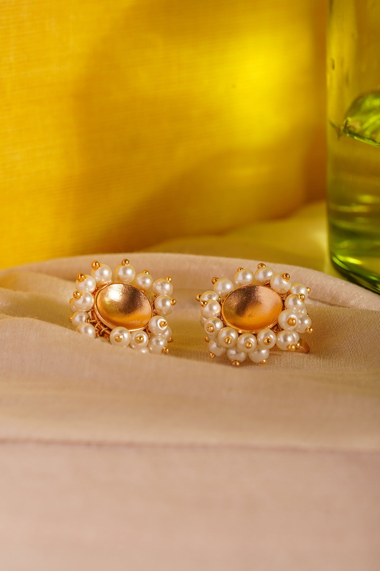 Gold Finish Pearl Stud Earrings