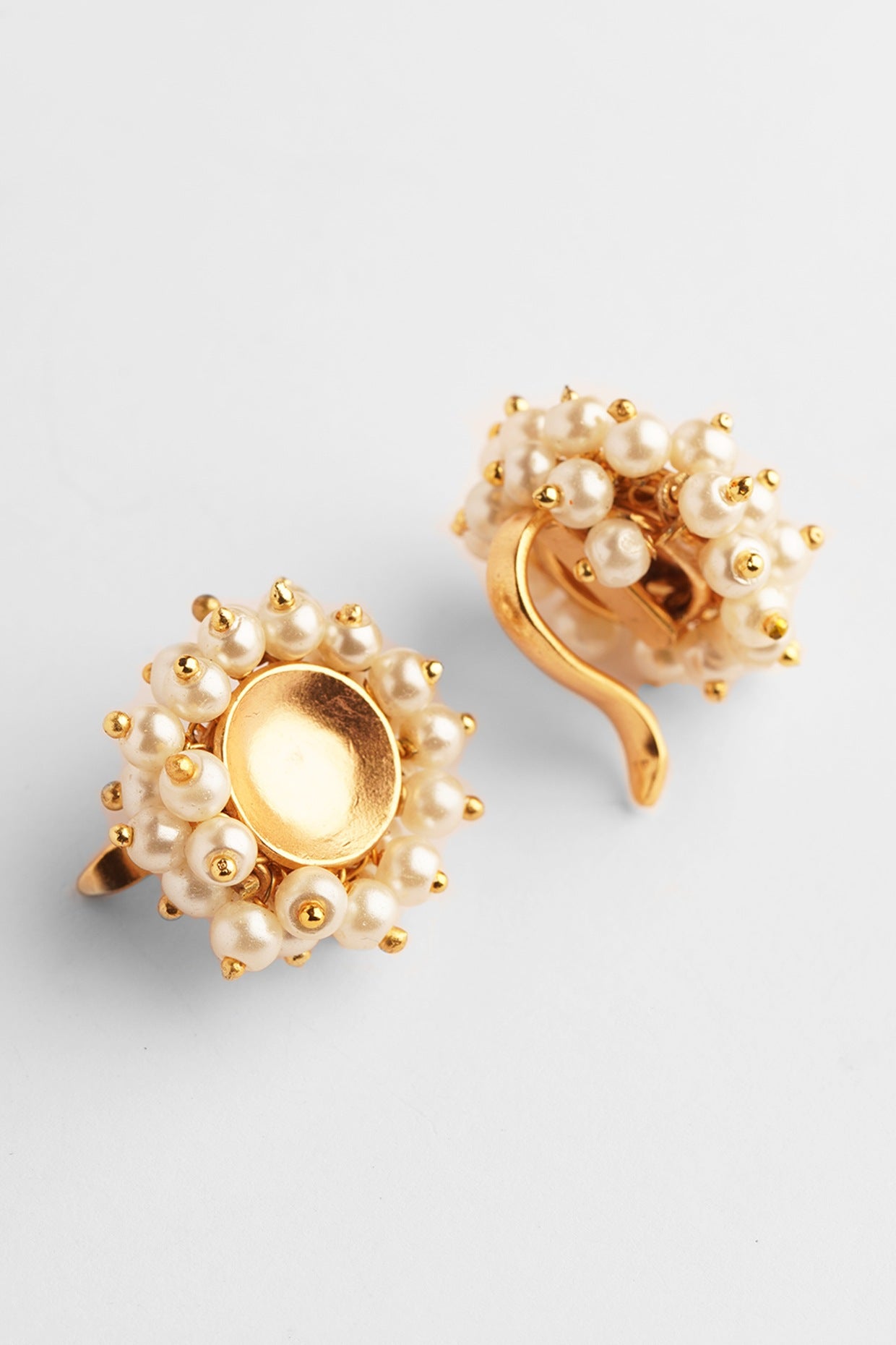 Gold Finish Pearl Stud Earrings