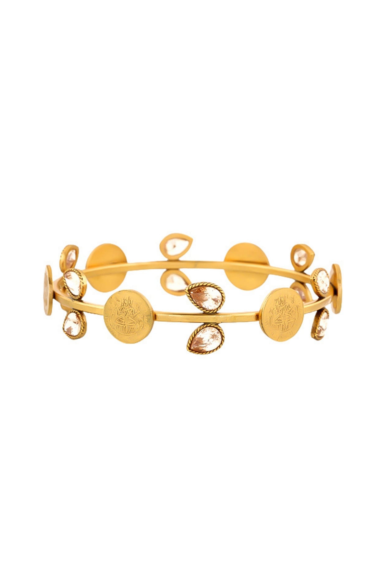 Gold Plated Coin & Crystal Temple Bangle