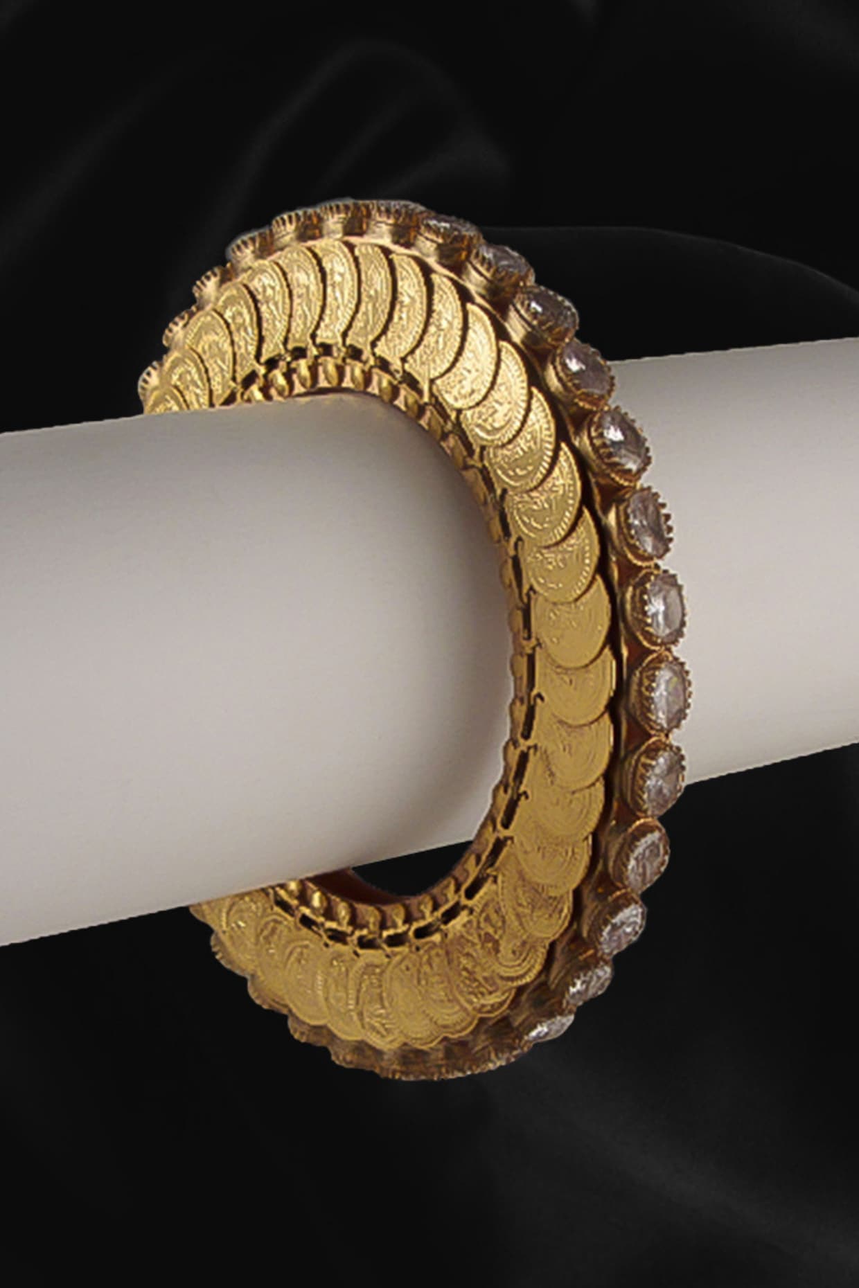 Gold Plated White Crystal Temple Halo Bangle