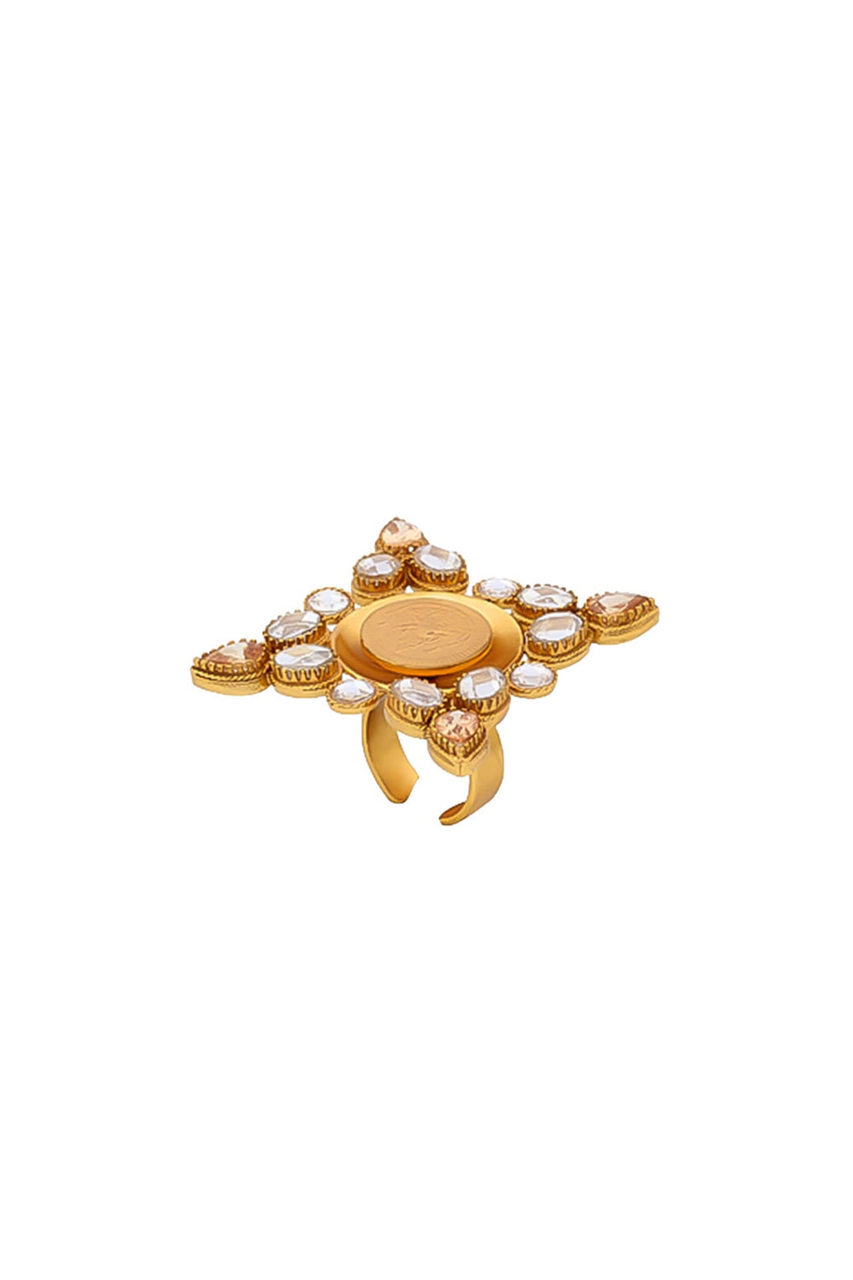 Gold Plated Coin & Crystal Temple Ring