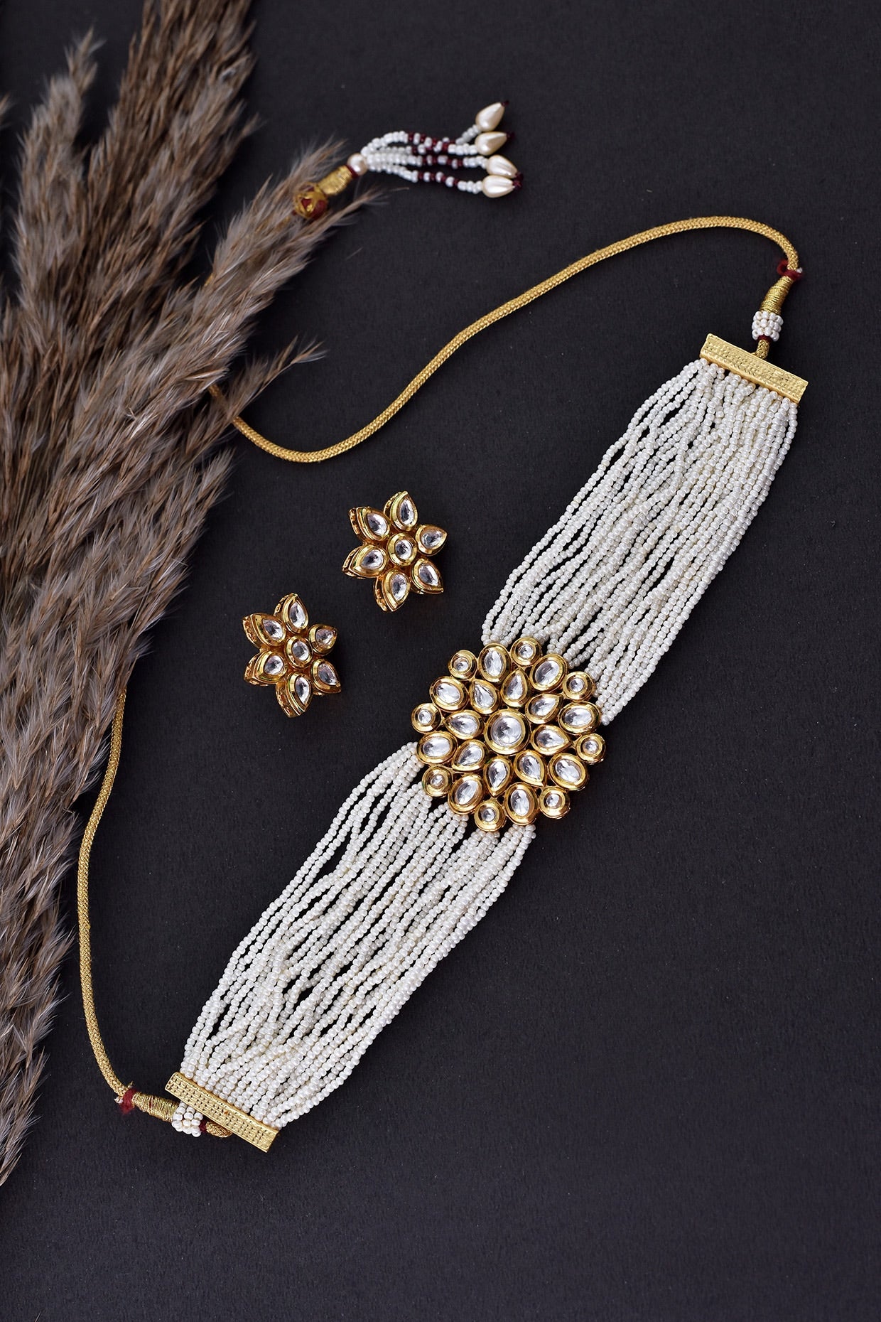 Gold Finish Kundan Polki Choker Necklace Set