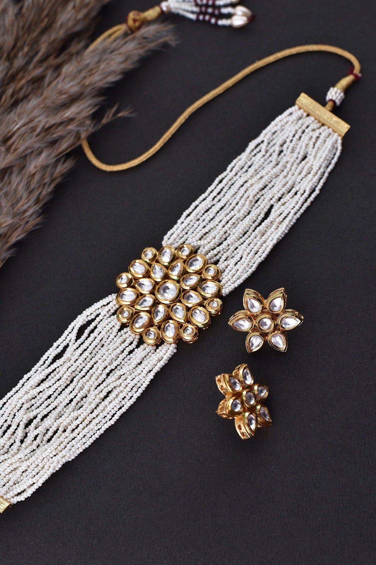 Gold Finish Kundan Polki Choker Necklace Set