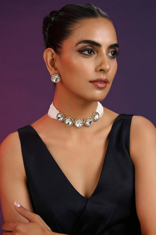 Two-Tone Finish Kundan Polki Choker Necklace Set