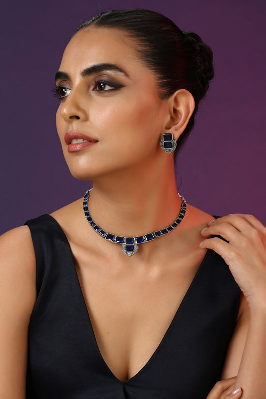 Black Rhodium Finish Zirconia Choker Necklace Set