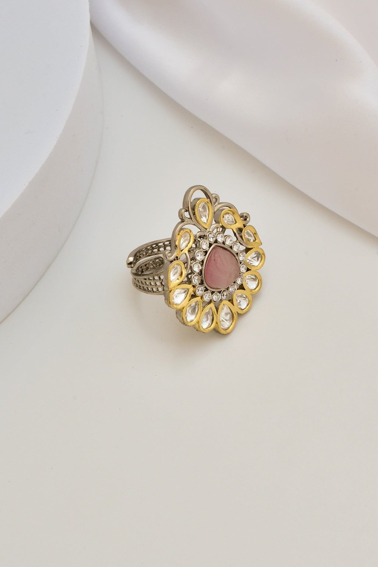 Gold Finish Kundan Polki Ring