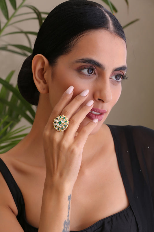 Gold Finish Emerald Stone Ring