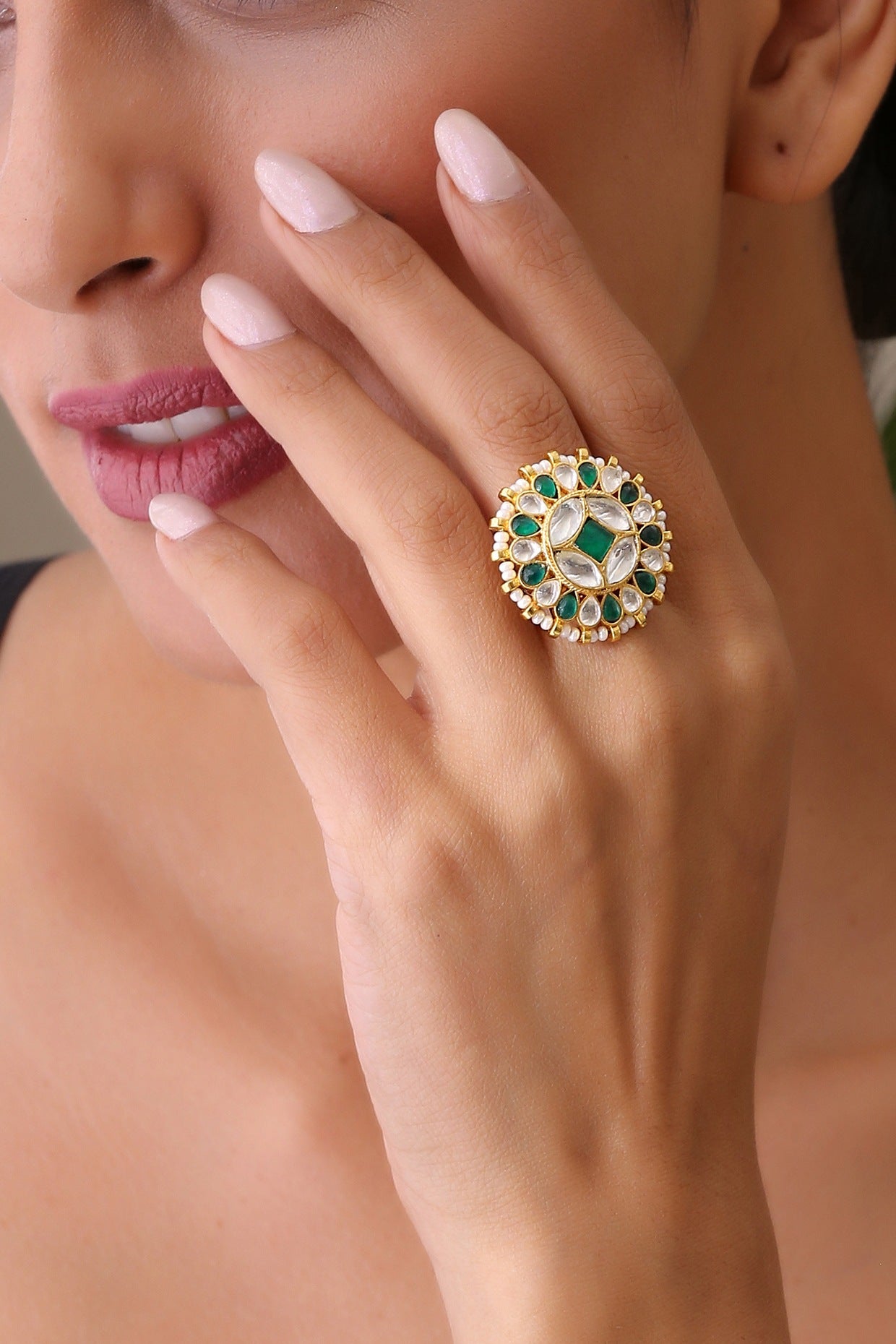 Gold Finish Emerald Stone Ring