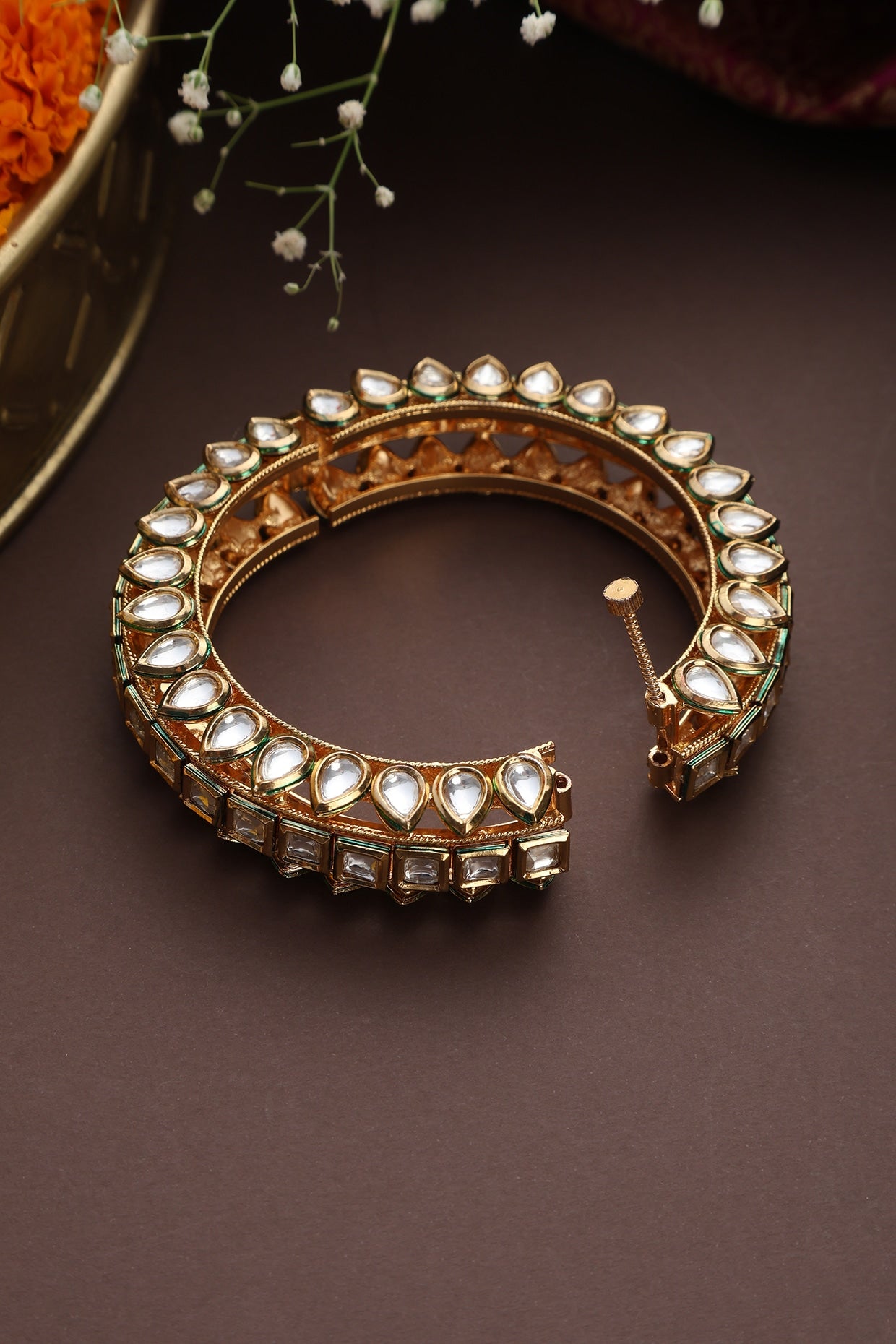 Gold Finish Kundan Polki Kada