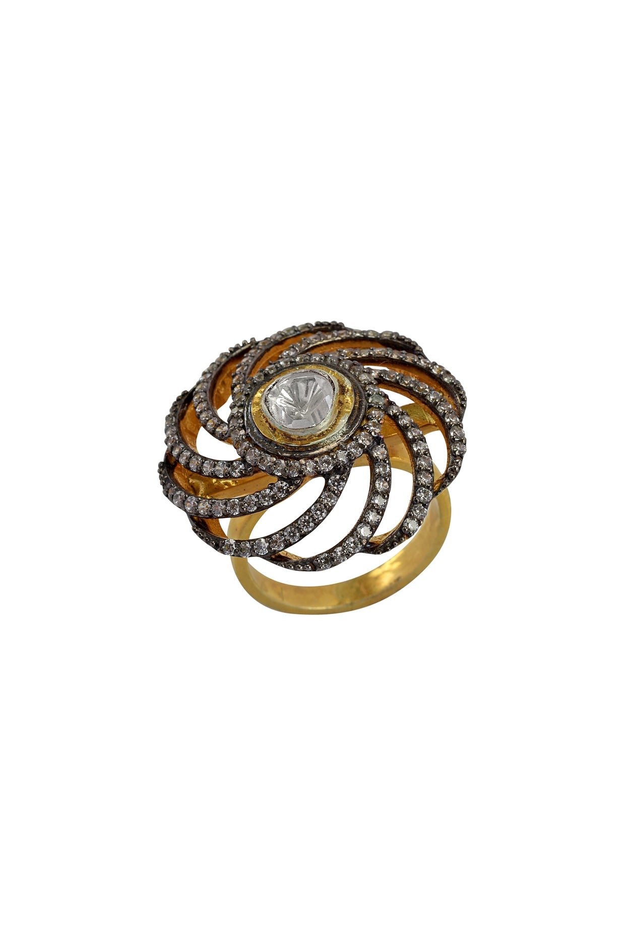 Gold Plated & Black Rhodium Finish Glass Ring