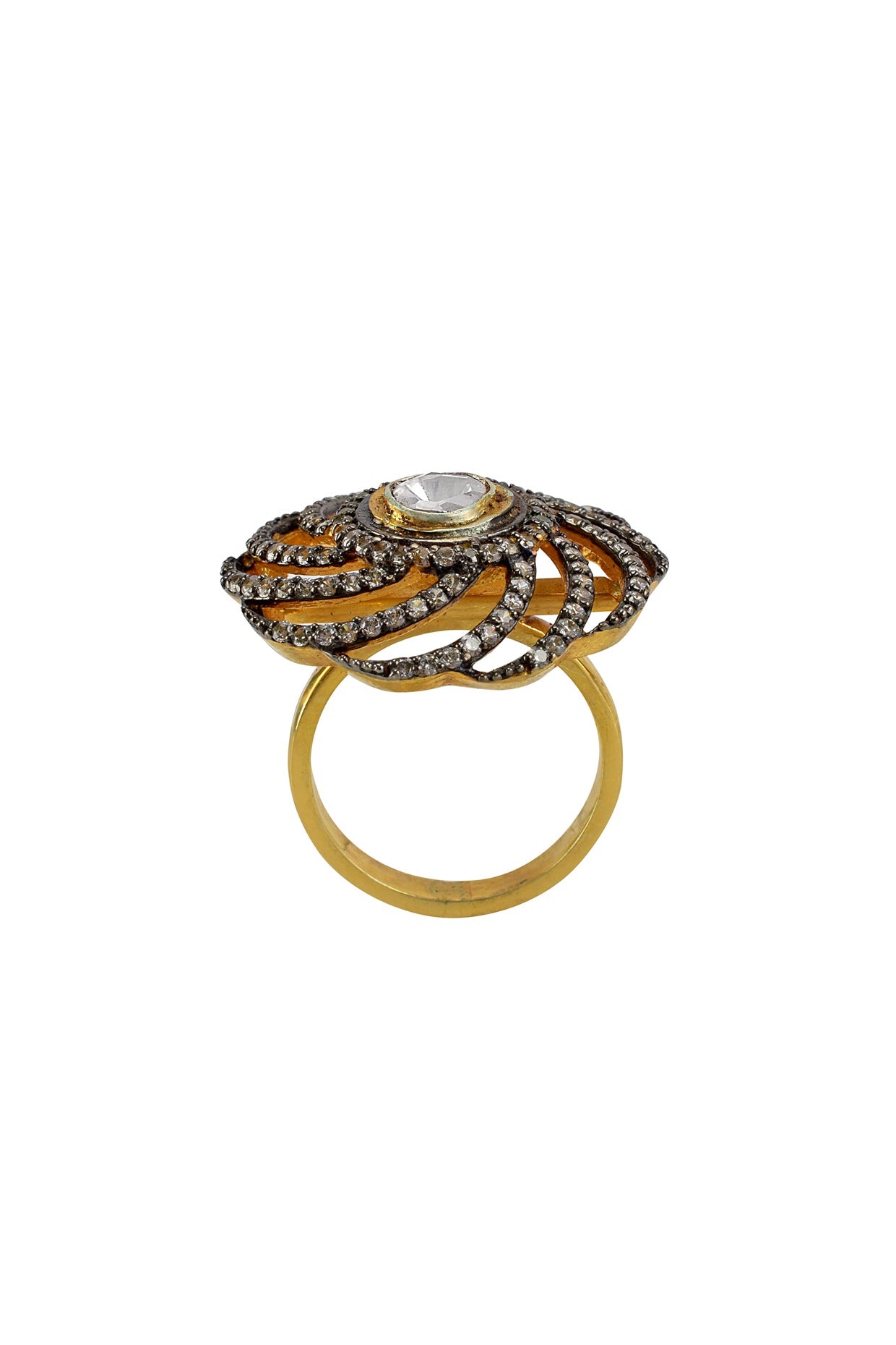 Gold Plated & Black Rhodium Finish Glass Ring