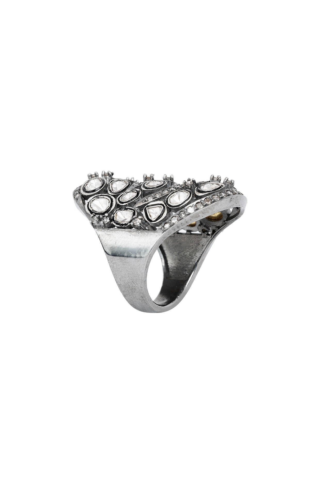 Black Rhodium Finish Rose-Cut Diamond Ring In Sterling Silver