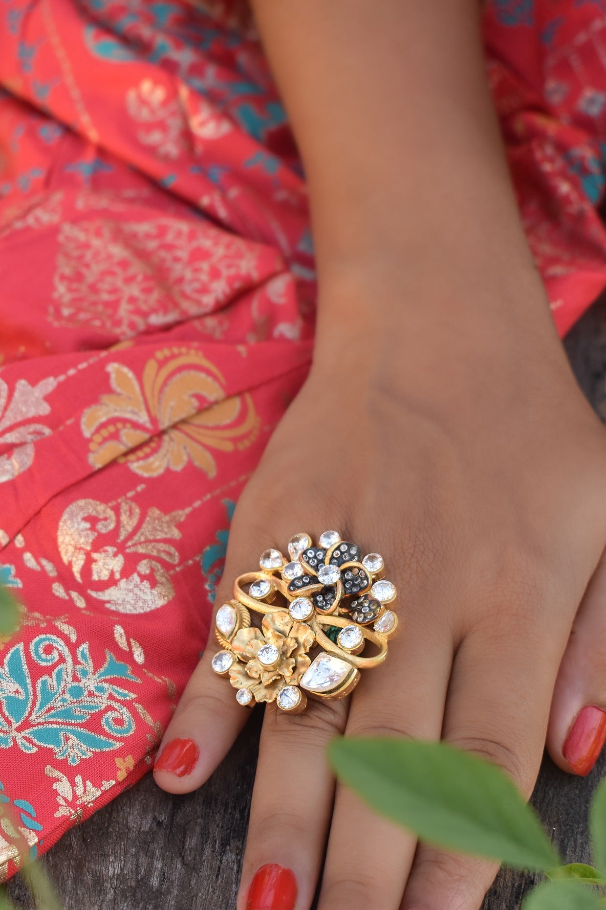 Gold Finish Ring In Mixed Metal