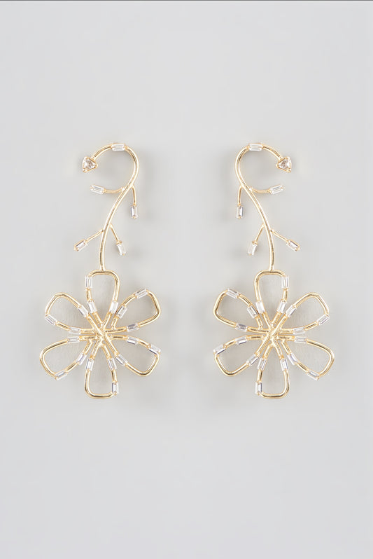 Gold Finish Floral Dangler Earrings