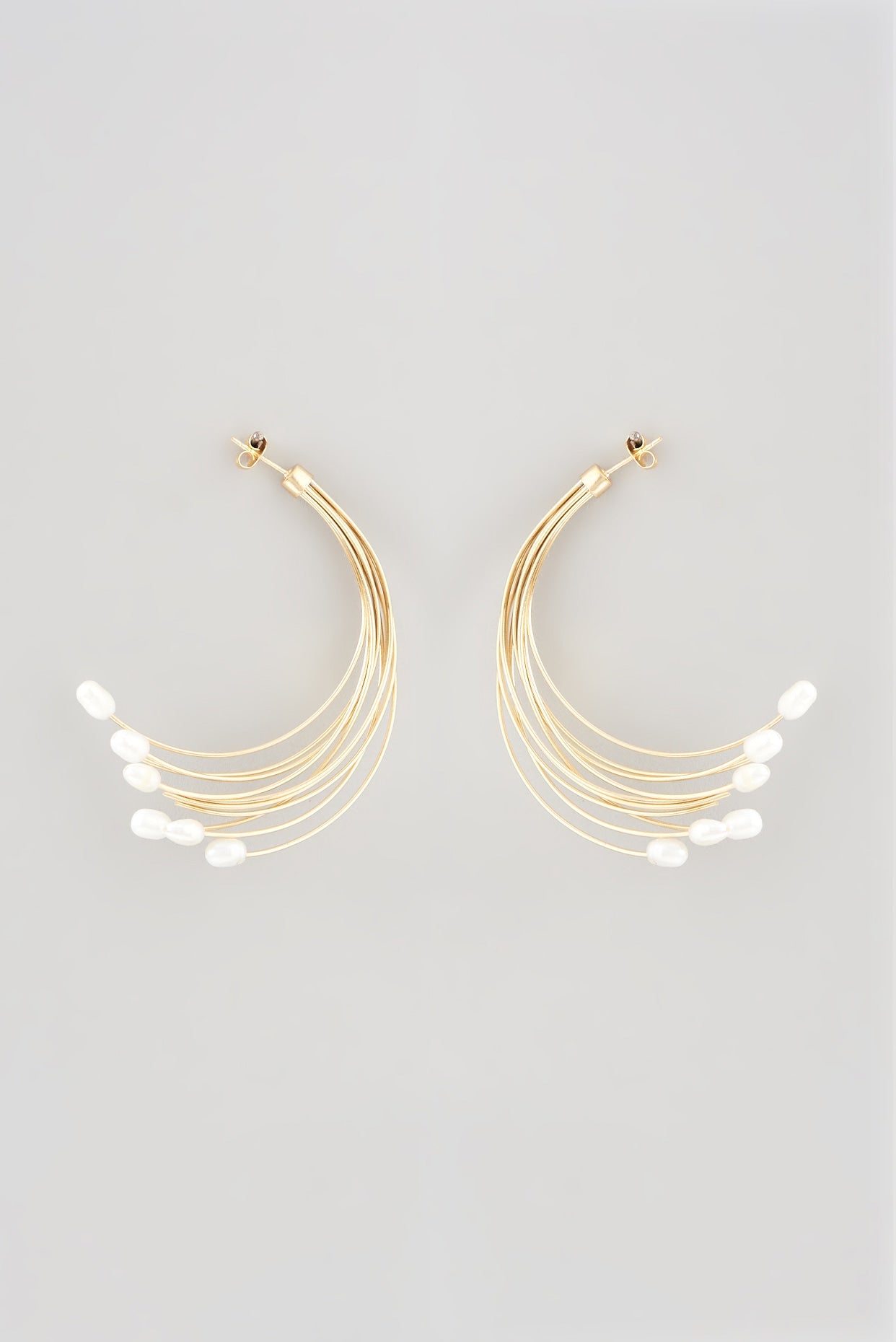 Gold Finish Pearl Drop Hoop Earrings