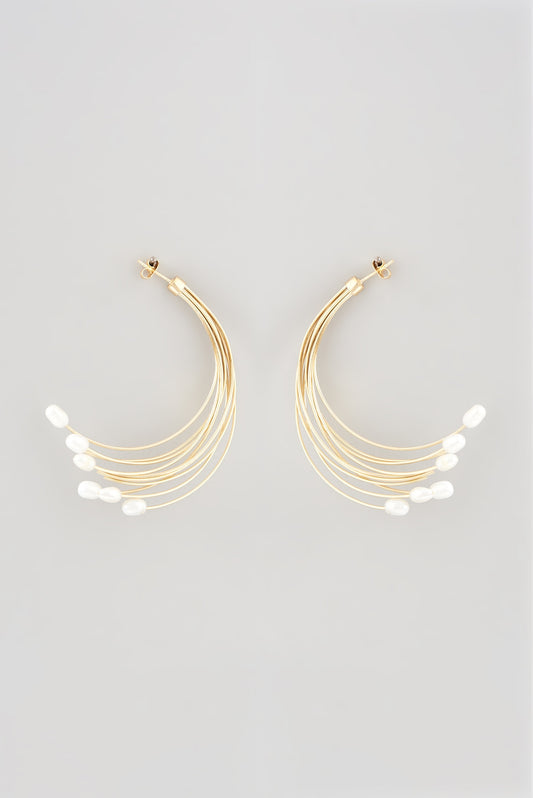 Gold Finish Pearl Drop Hoop Earrings