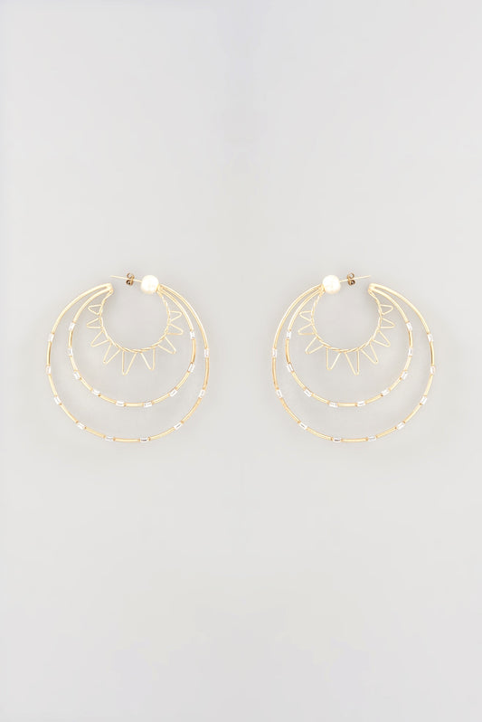 Gold Finish Pearl Hoop Earrings