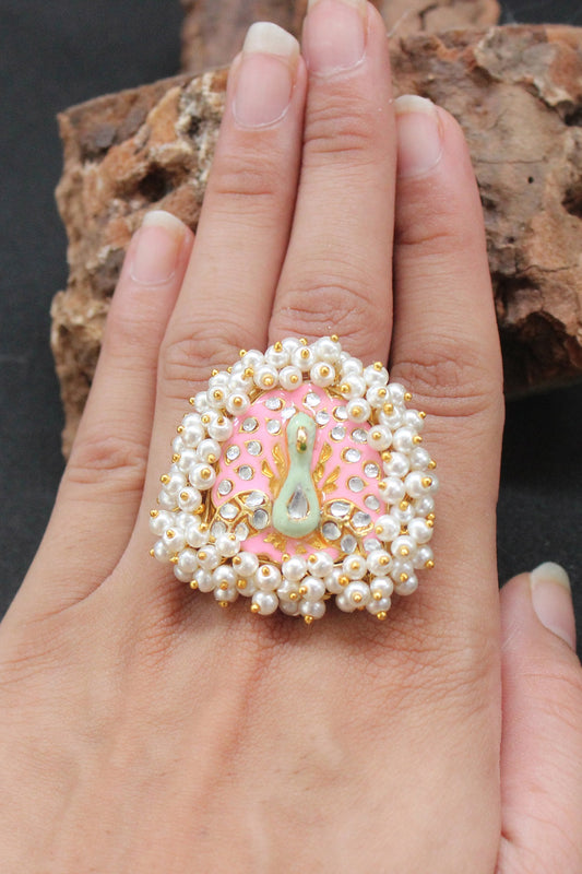 Gold Finish Hand Painted Meenakari Ring