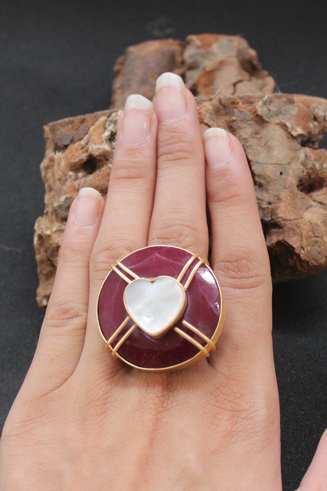 Gold Finish Pink Stone Ring