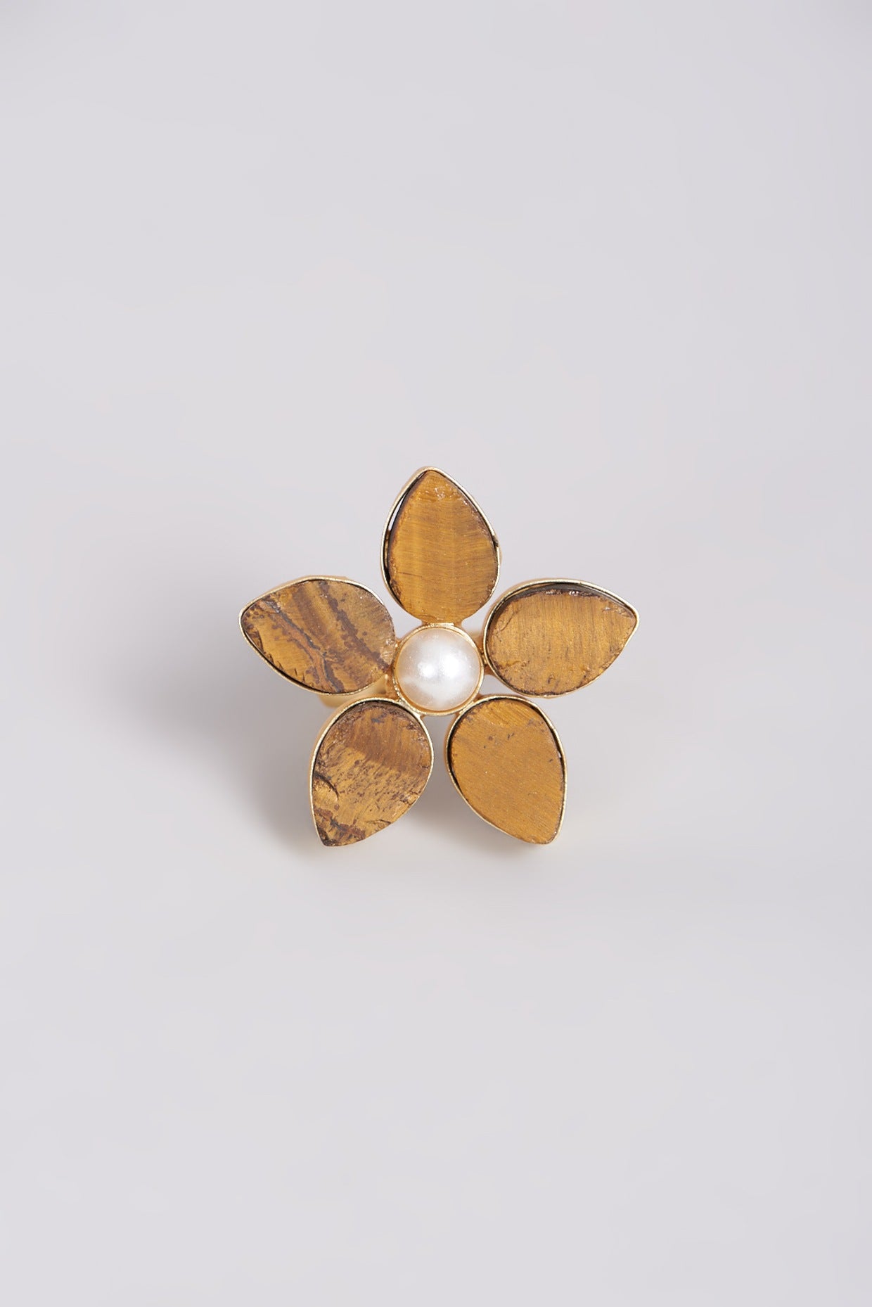 Gold Finish Floral Ring With Pearl