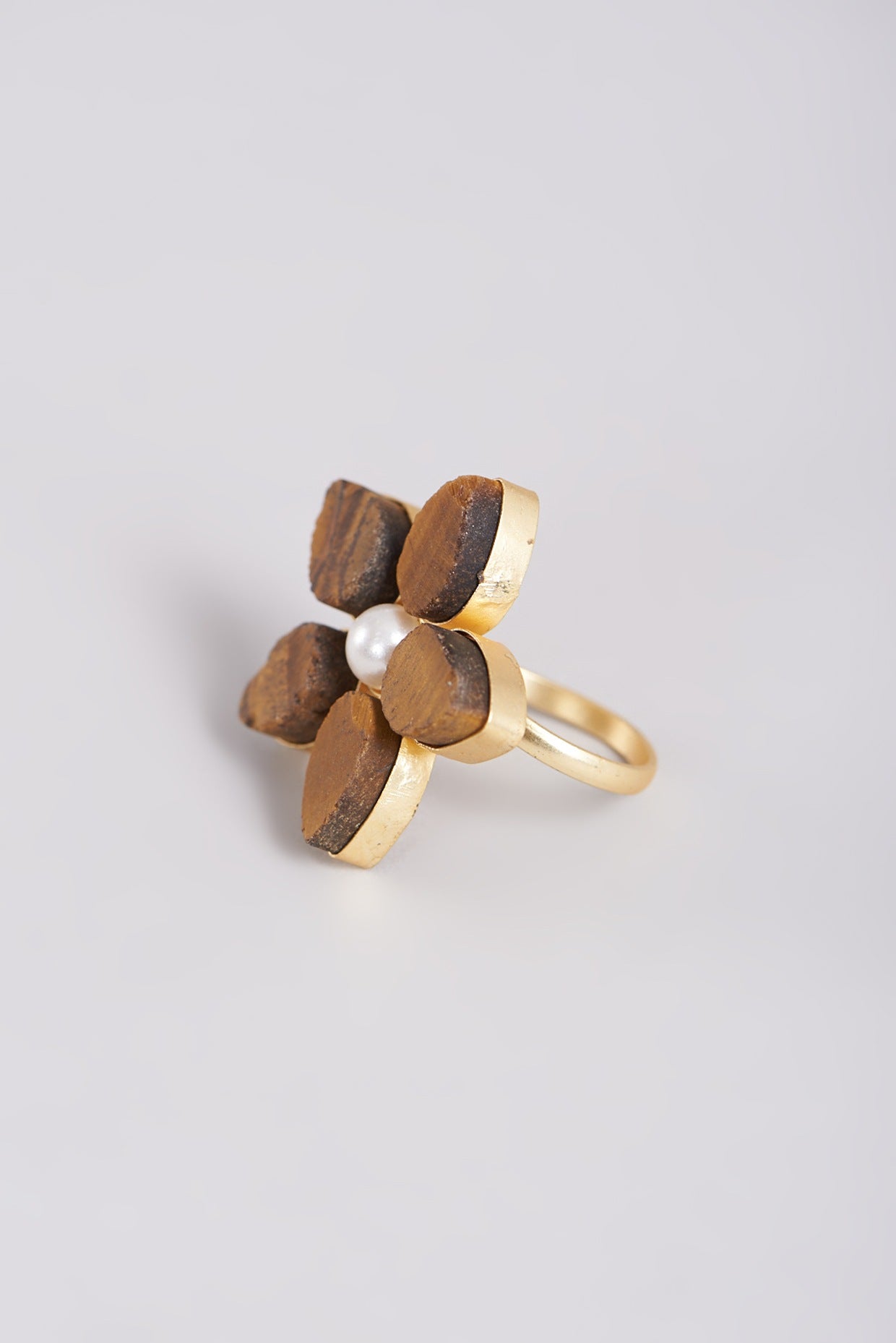 Gold Finish Floral Ring With Pearl