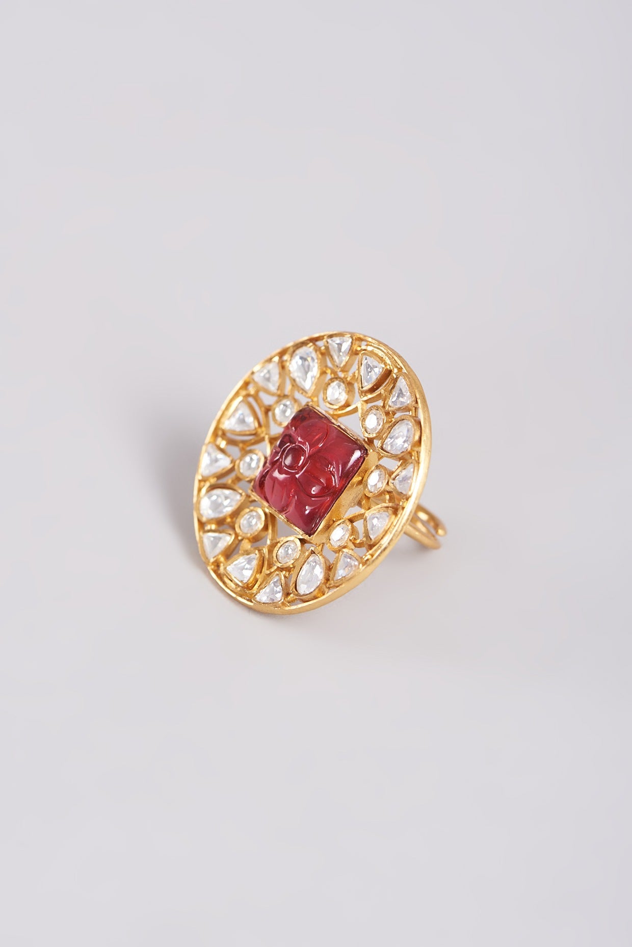 Gold Finish Semi Precious Stone Ring