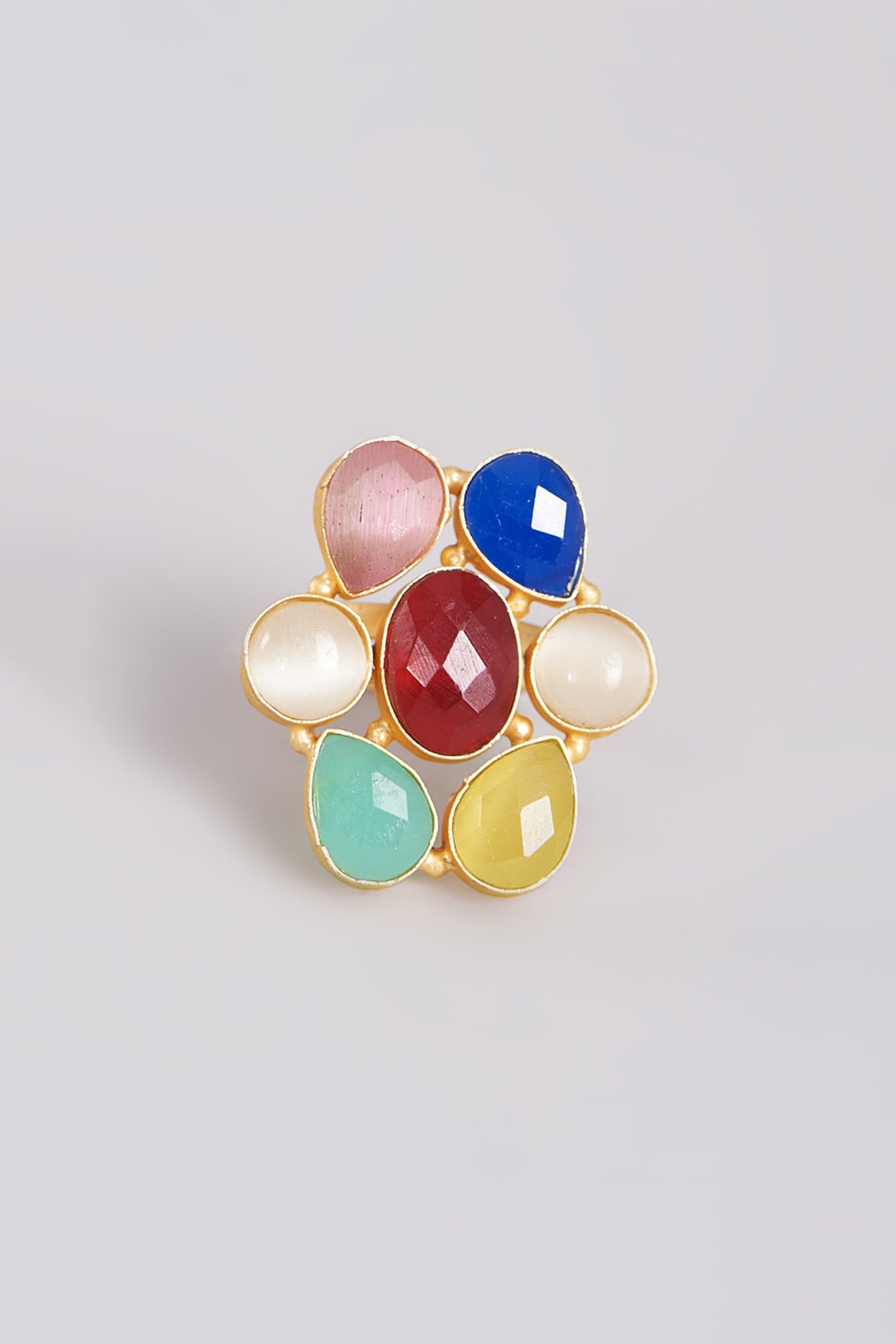 Gold Finish Semi Precious Stone Handcrafted Ring