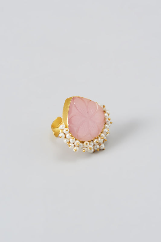 Gold Finish Pink Semi-Precious Stone Ring