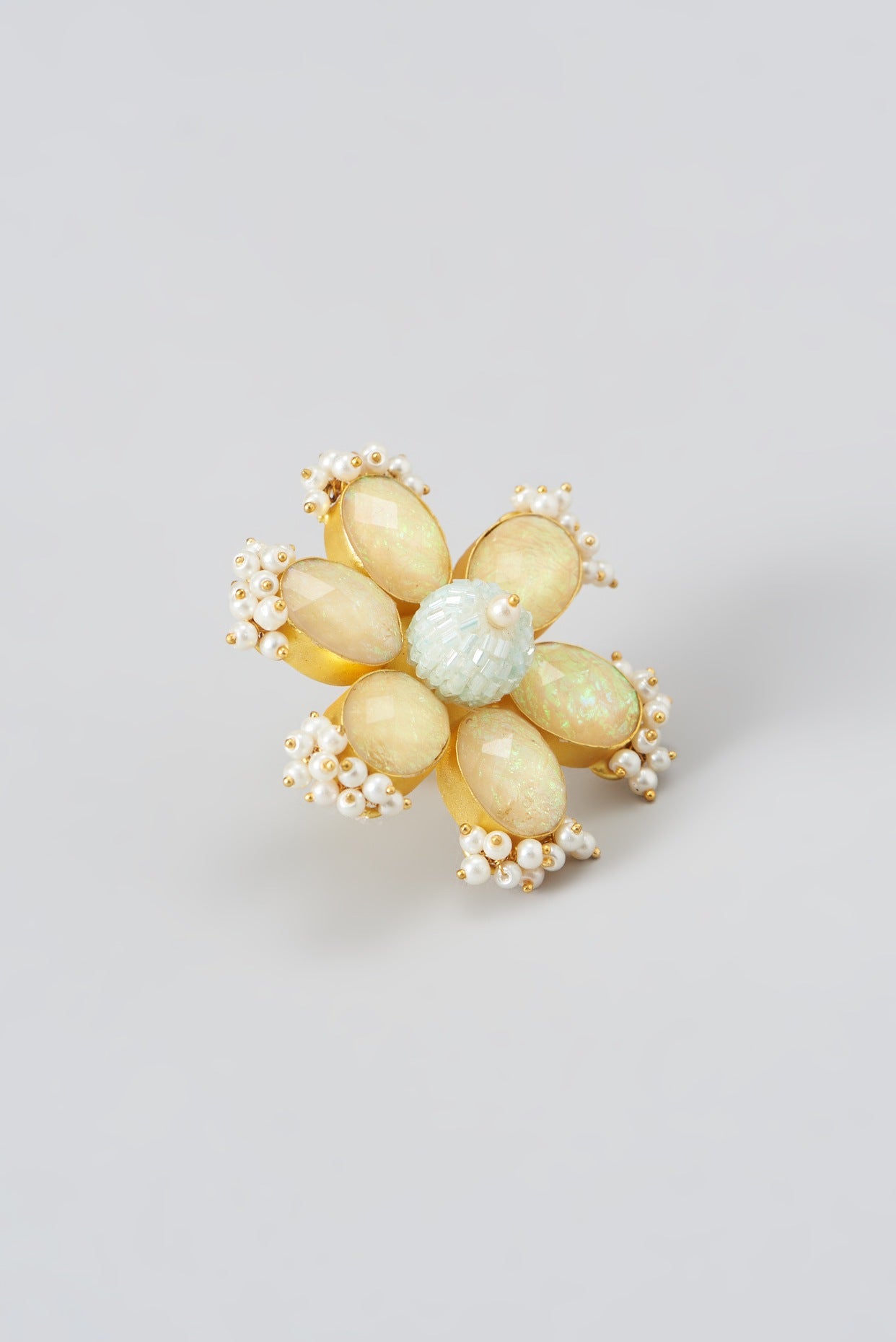 Gold Finish Blue & Yellow Semi-Precious Stone Ring