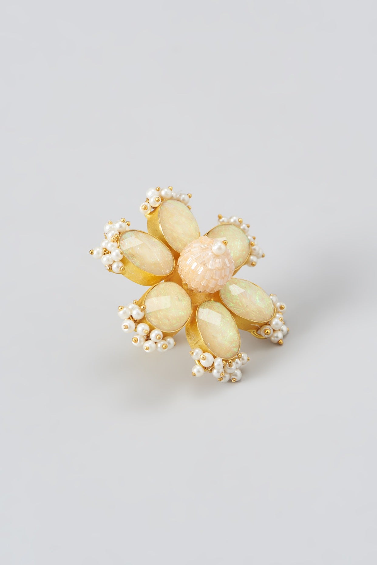 Gold Finish Pink & Yellow Semi-Precious Stone Ring