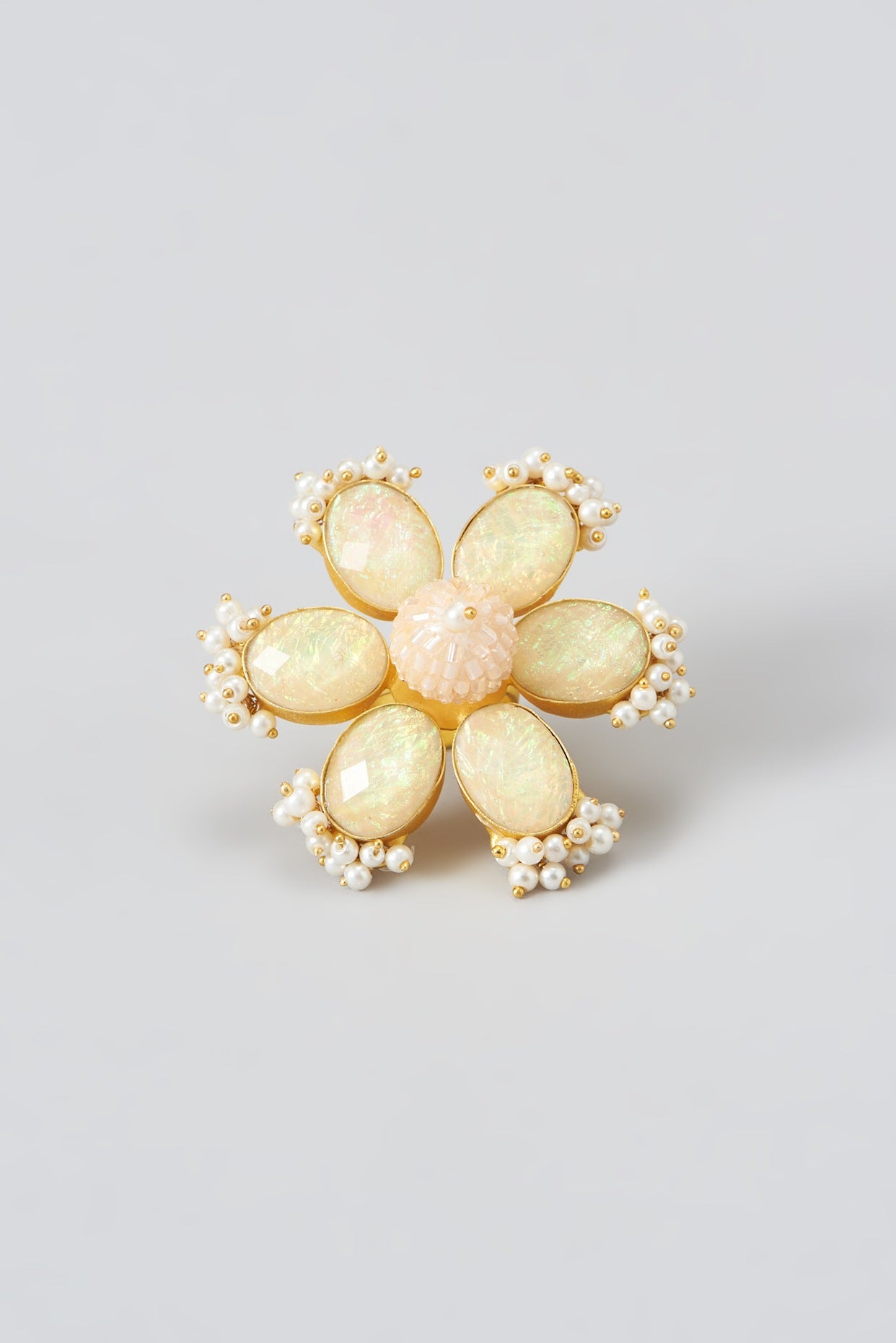 Gold Finish Pink & Yellow Semi-Precious Stone Ring