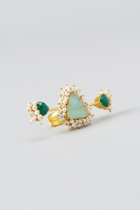 Gold Finish Emerald Stone Cocktail Ring