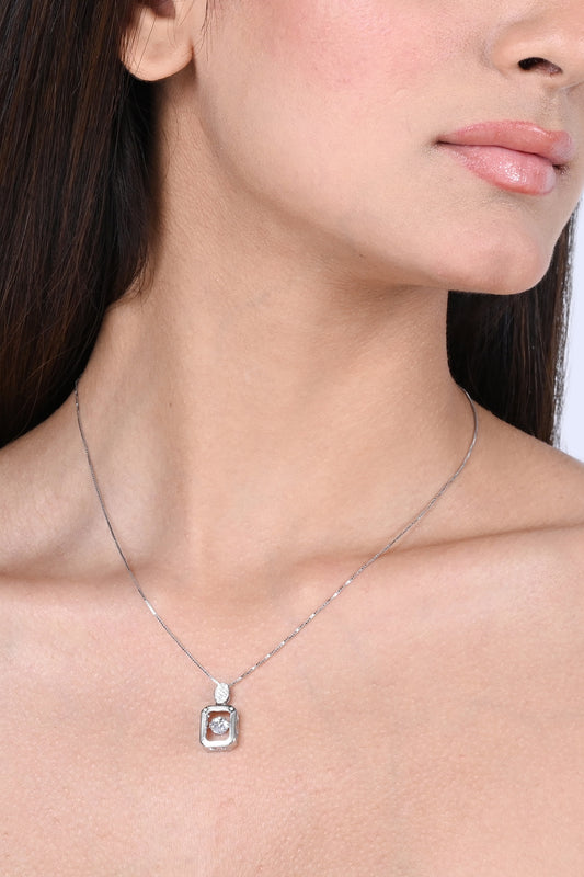 White Zircon Rectangle Necklace In Sterling Silver