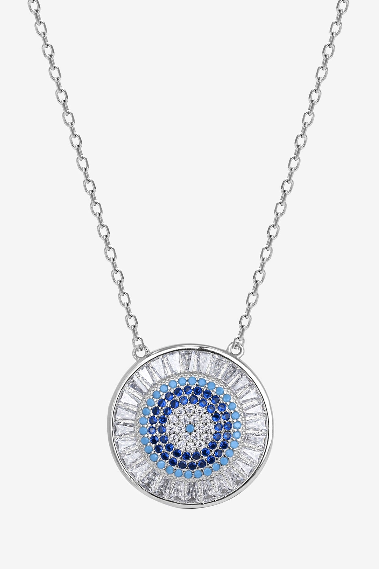 Blue Zircon Circle Necklace In Sterling Silver